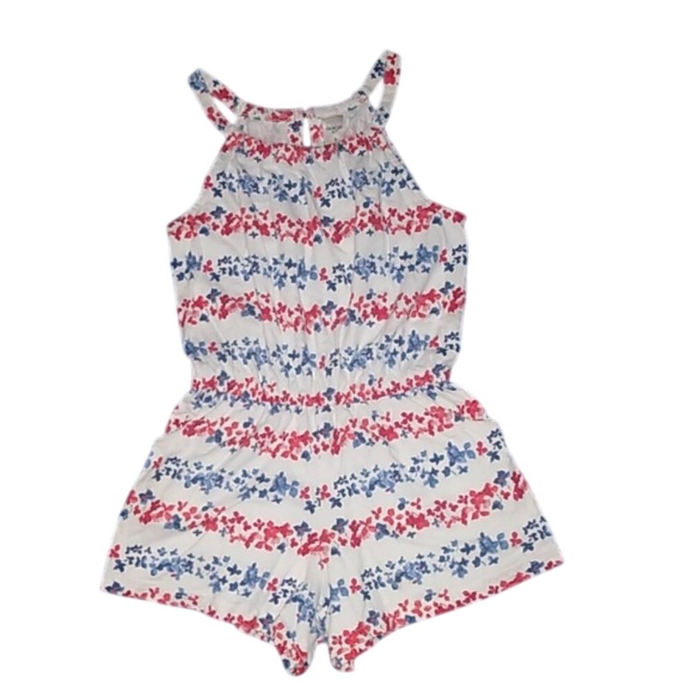 OSHKOSH B'GOSH, FLORAL JUMPSUIT, COLOR: WHITE, RED, BLUE, SIZE: 8